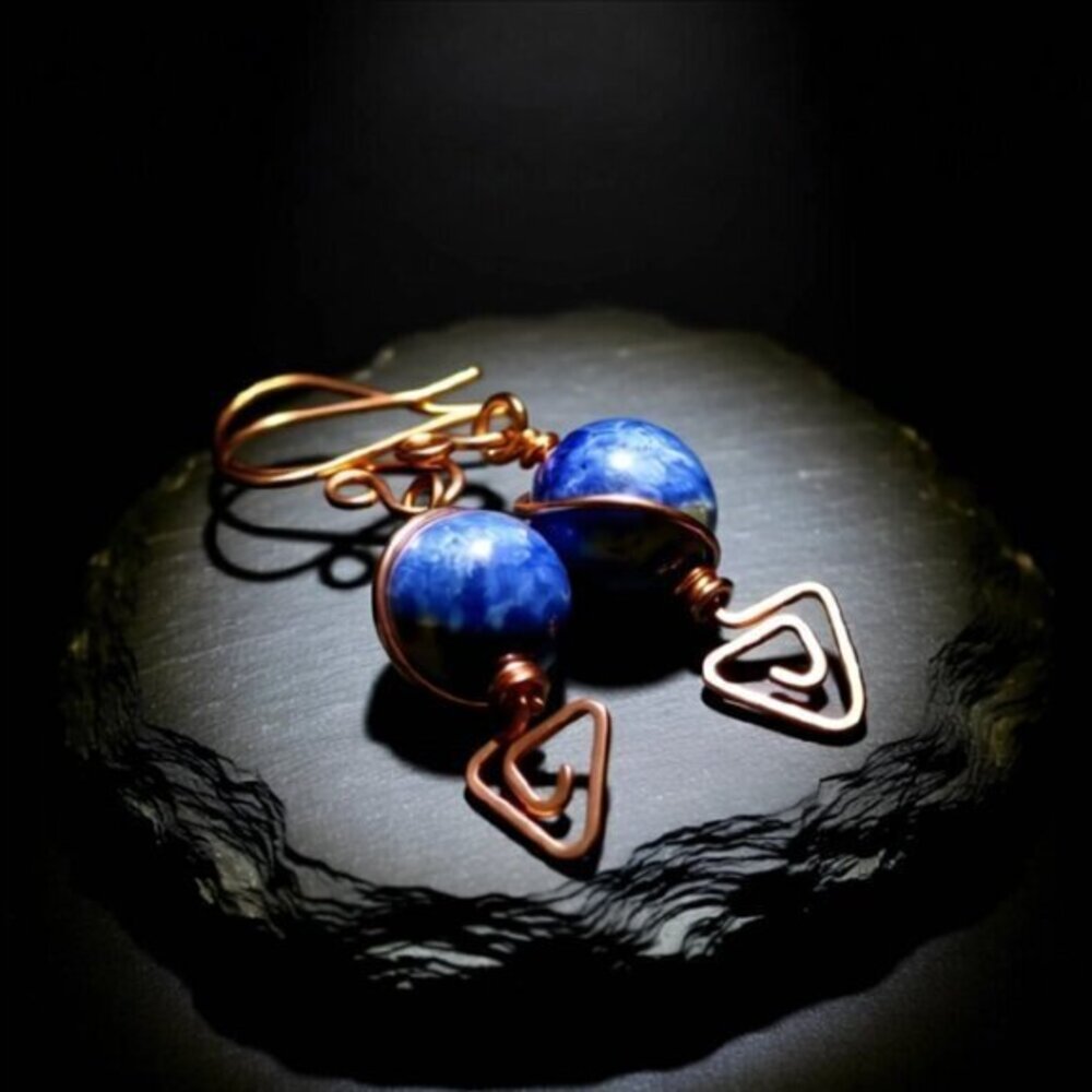 Handmade & Eclectic! Blue Sodalite & Copper Dangle Earrings ~ Blue Jeans Colors! - Picture 1 of 14